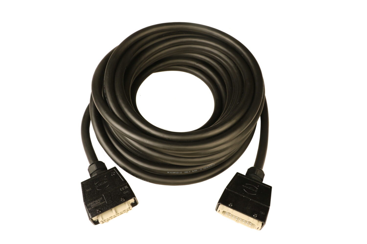 106677_124420332 Lastmulticorekabel 2xTüllengehäuse schwarz 16B Harting Stift/Buchseneinsatz HAN-E 16pol. AK-HIGHFLEX 18x2,5 mattschwarz